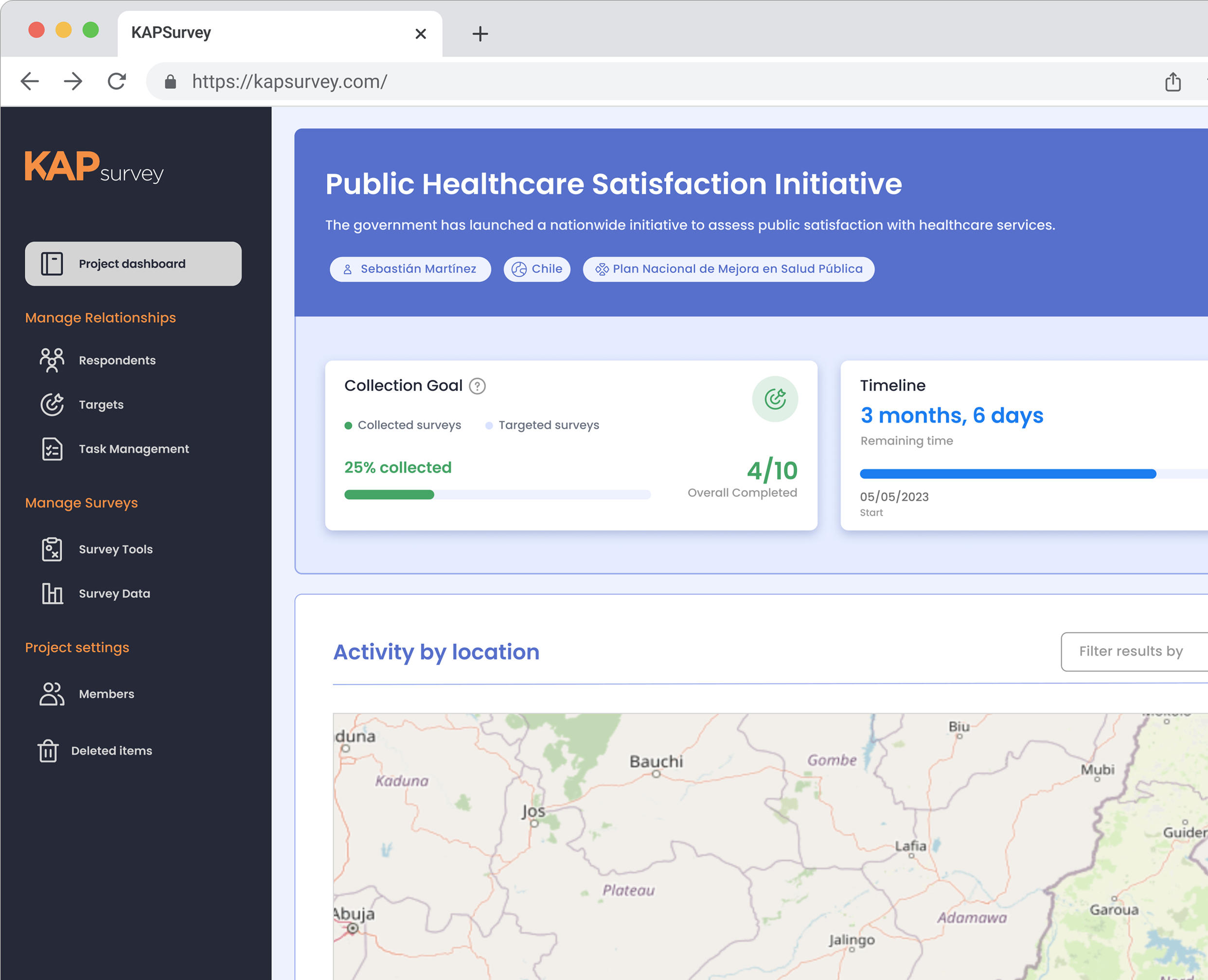 KAPsurvey project dashboard